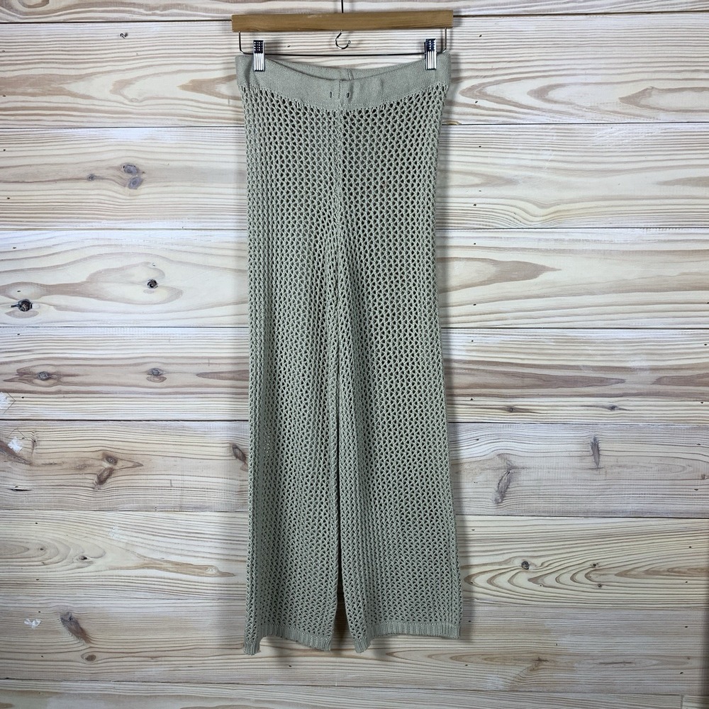 Y2K Crochet Knit Pants Women's Wide Leg High Rise Beige Beach Swim Cover Boho